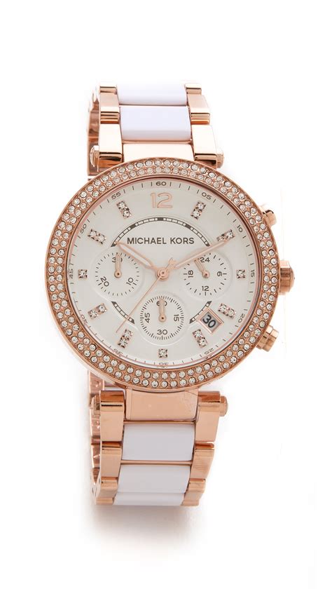 michael kors watch rose gold and white|michael kors parker chronograph watch.